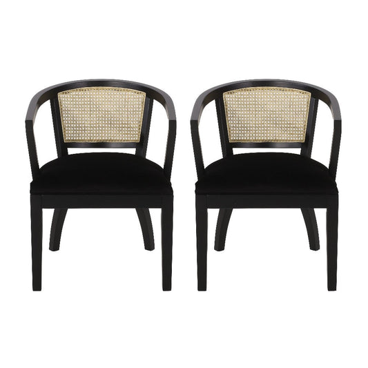 Dining Side Chair Set of 2, Classic Ivory Cane Back, Black Wood Finish