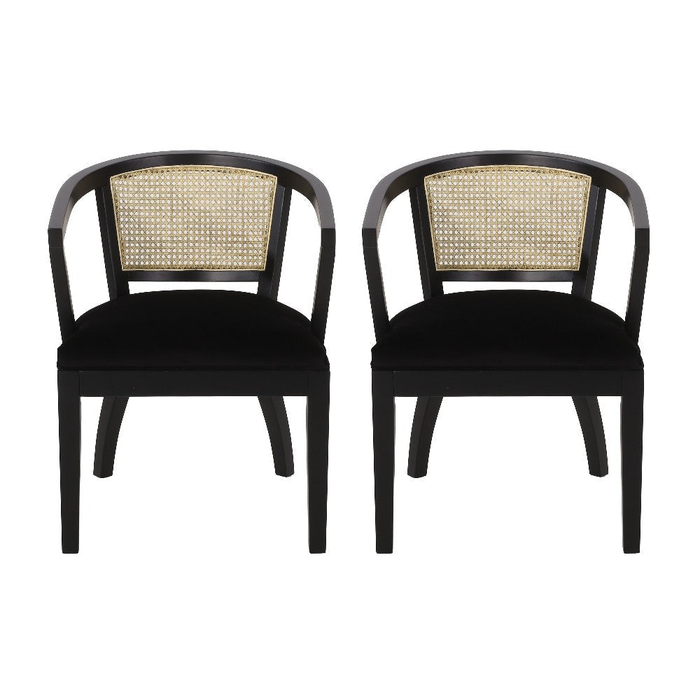 Dining Side Chair Set of 2, Classic Ivory Cane Back, Black Wood Finish
