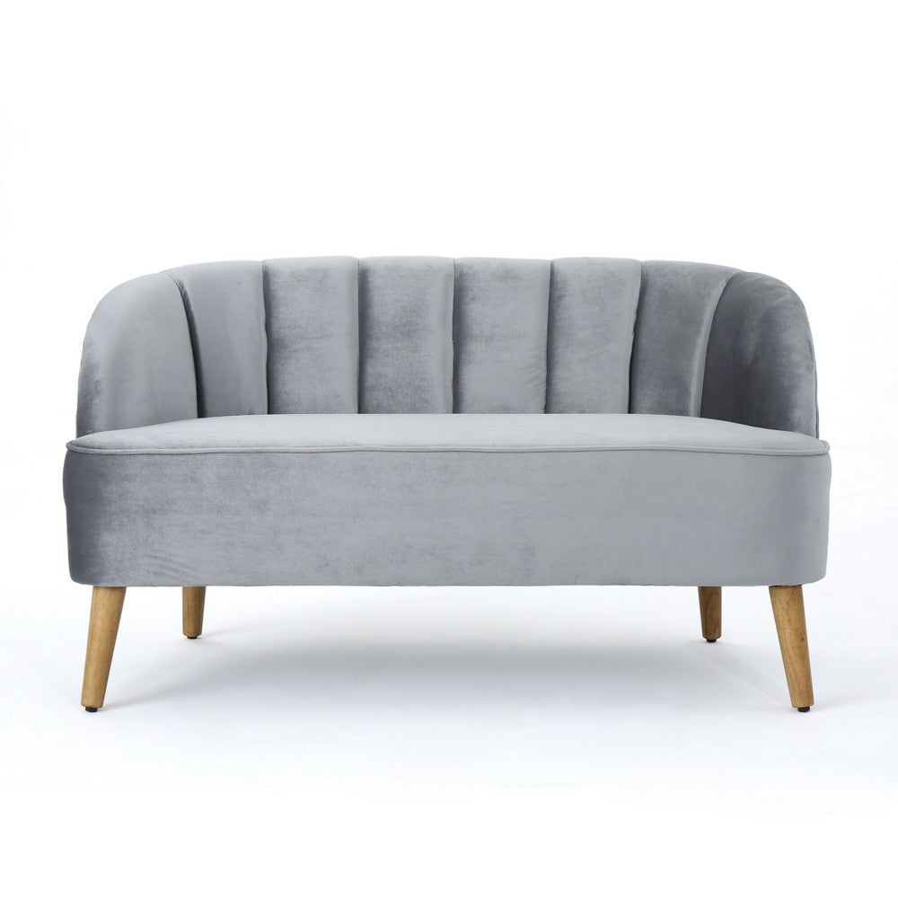 Snap Loveseat, 50", Retro Channel Stitched Gray Polyester Velvet