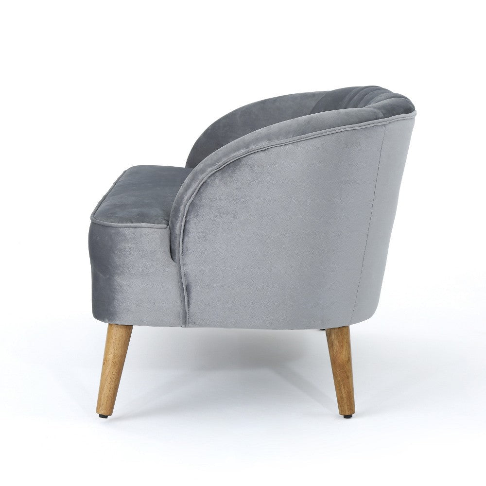 Snap Loveseat 50’’ Retro Channel Stitched Gray Polyester Velvet BM326475