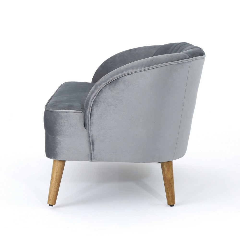 Snap Loveseat, 50", Retro Channel Stitched Gray Polyester Velvet