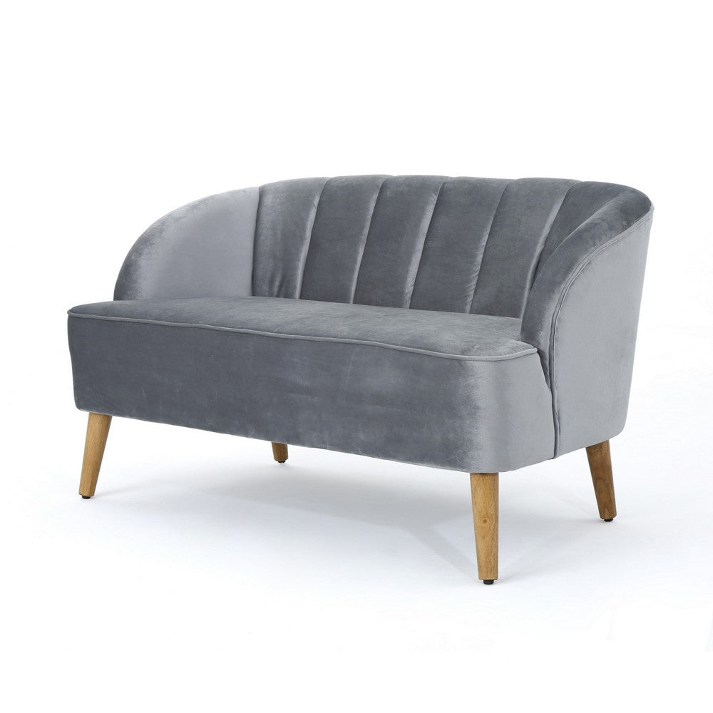 Snap Loveseat, 50", Retro Channel Stitched Gray Polyester Velvet