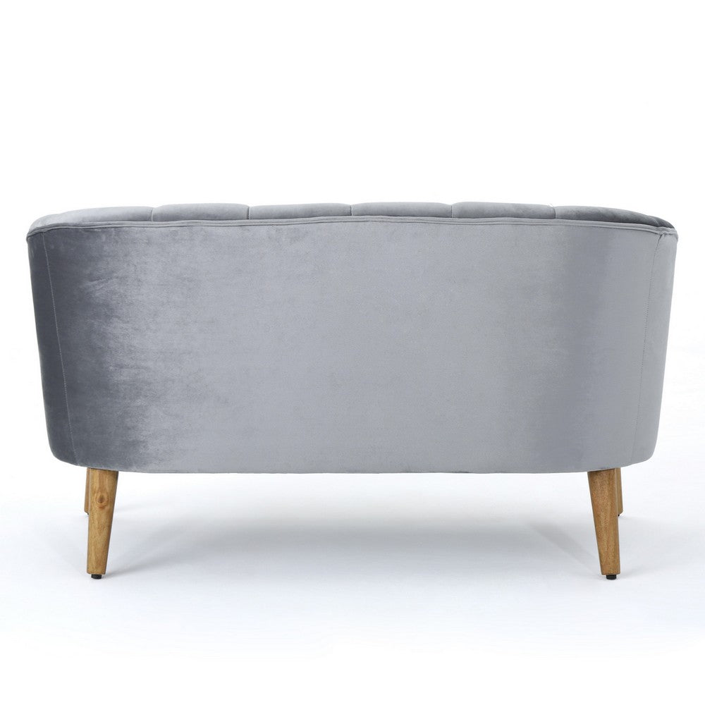 Snap Loveseat, 50", Retro Channel Stitched Gray Polyester Velvet
