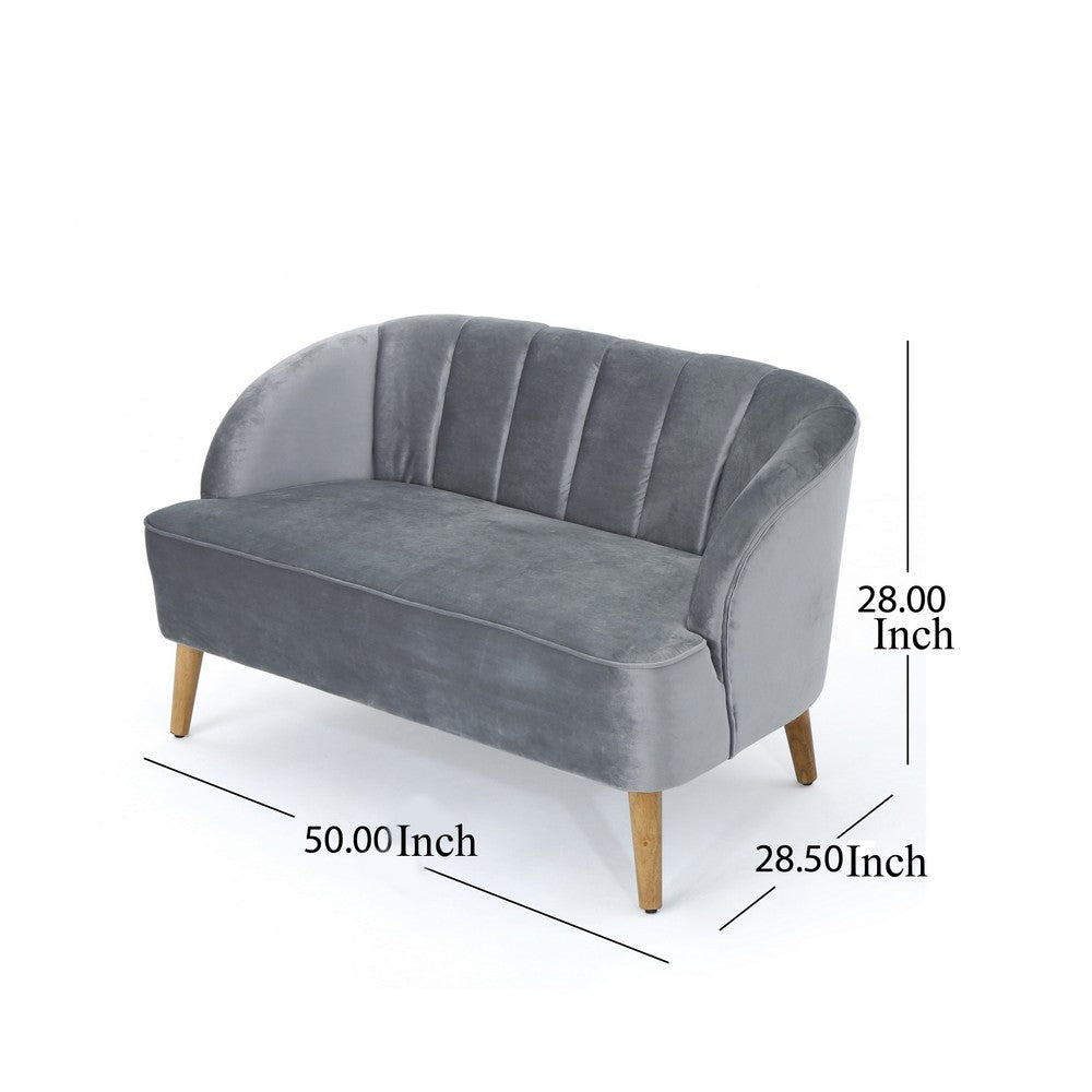 Snap Loveseat, 50", Retro Channel Stitched Gray Polyester Velvet