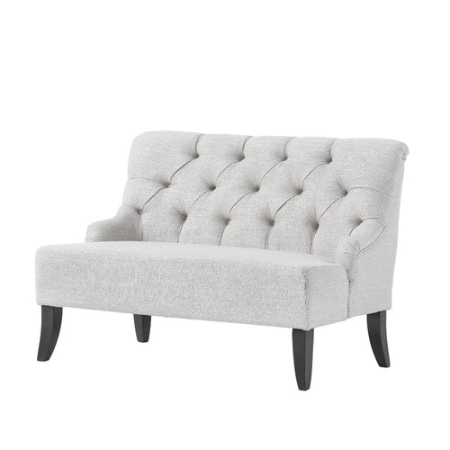 Ohio Loveseat Settee, 44" Button Tufted Gray, Solid Brown Birch Wood