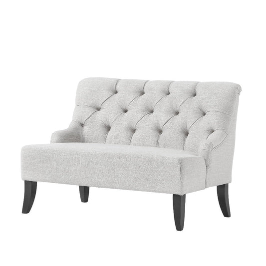 Ohio Loveseat Settee, 44" Button Tufted Gray, Solid Brown Birch Wood