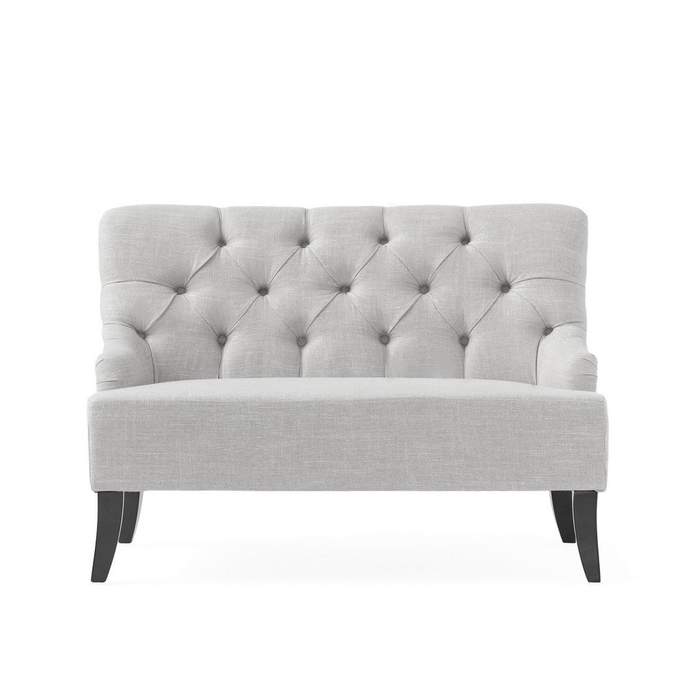 Ohio Loveseat Settee, 44" Button Tufted Gray, Solid Brown Birch Wood