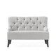 Ohio Loveseat Settee, 44" Button Tufted Gray, Solid Brown Birch Wood