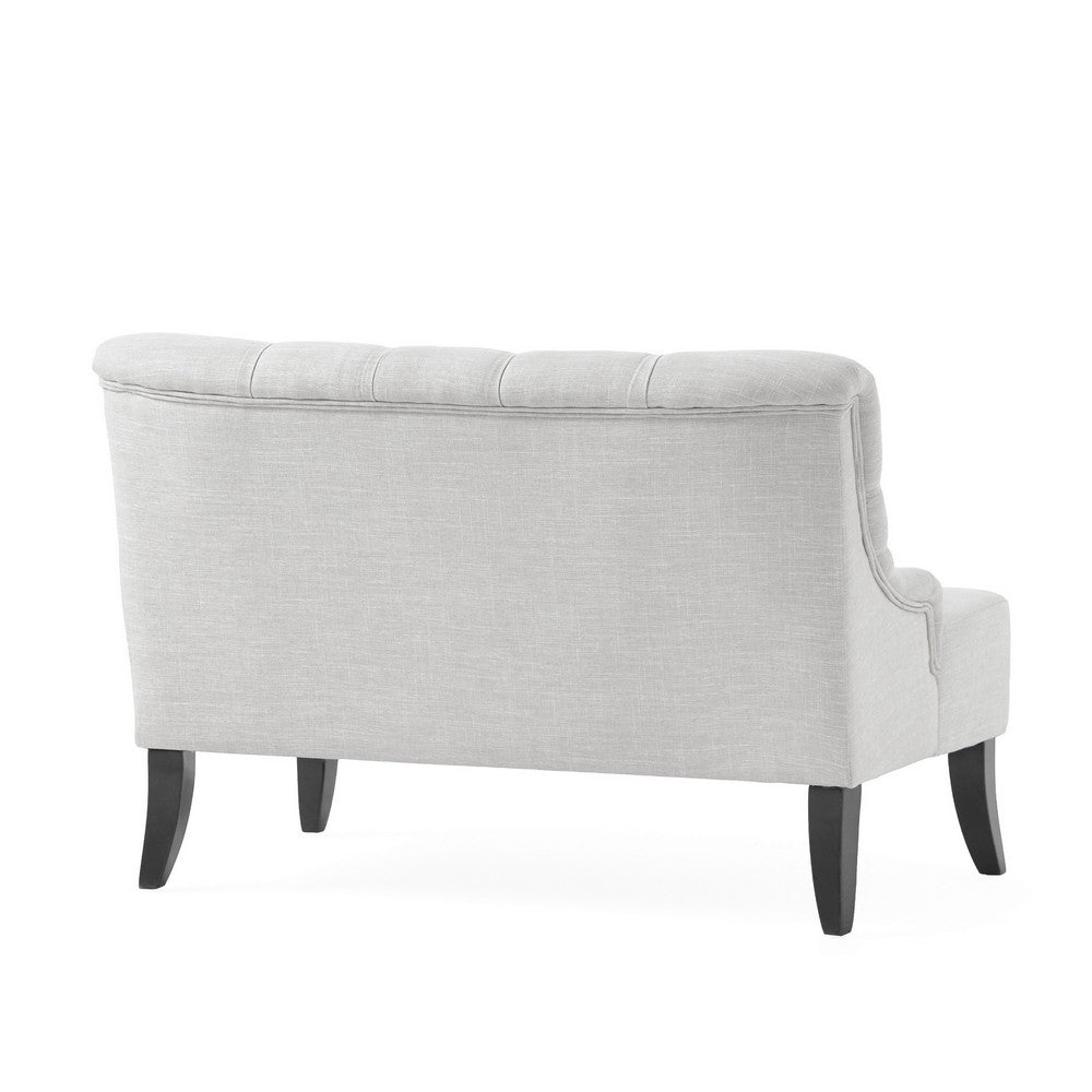 Ohio Loveseat Settee, 44" Button Tufted Gray, Solid Brown Birch Wood