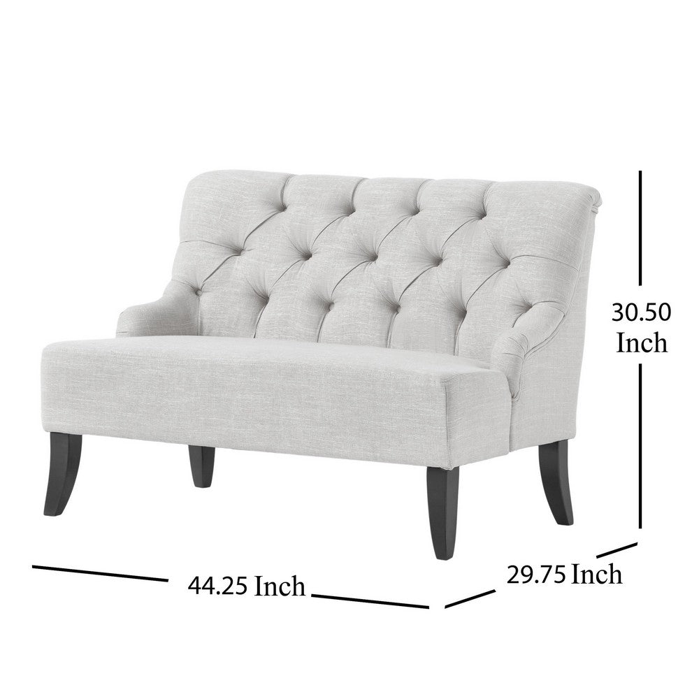 Ohio Loveseat Settee, 44" Button Tufted Gray, Solid Brown Birch Wood