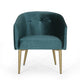 Accent Dining Chair, Gold Iron Legs, Curved, Tufted Aqua Green Velvet