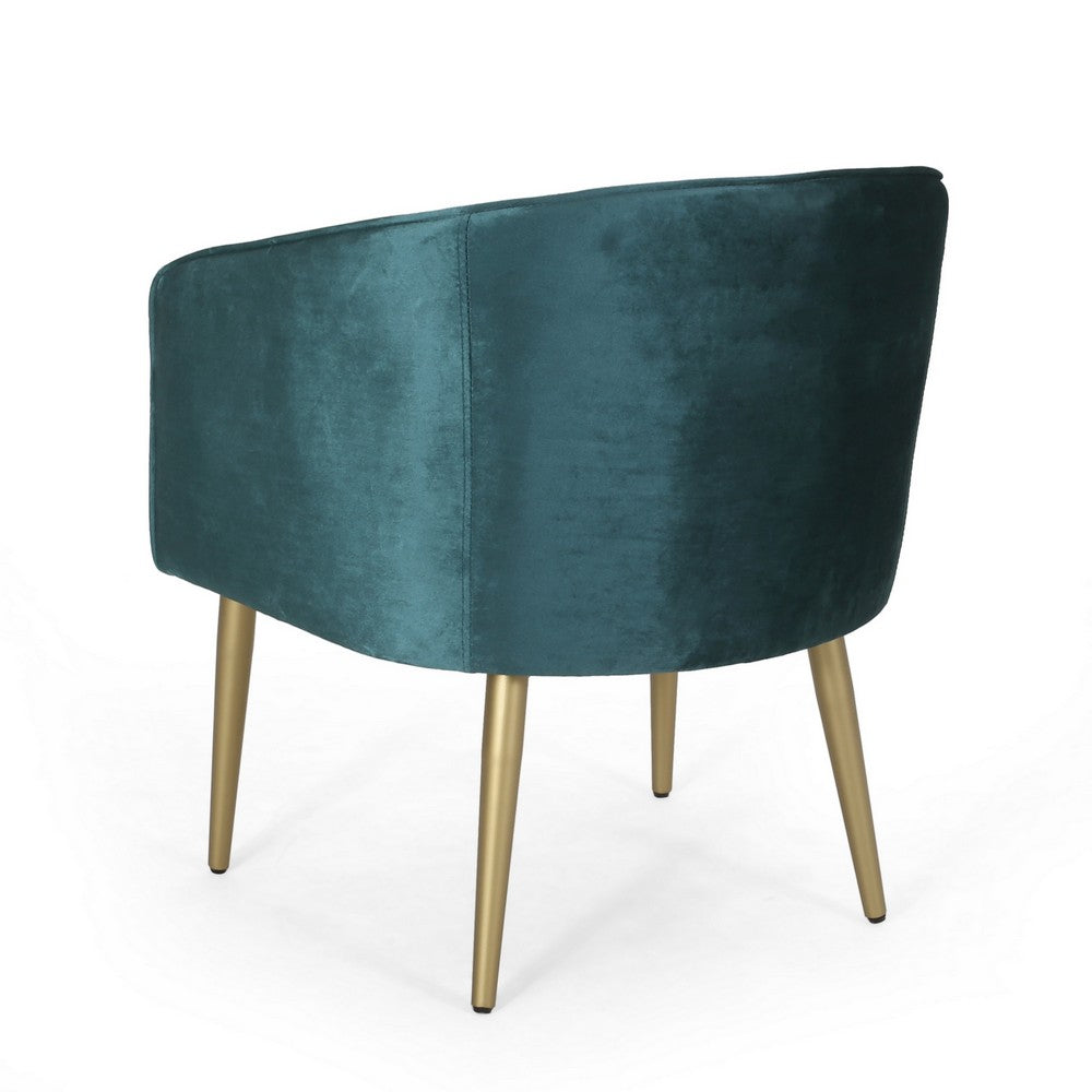 Accent Dining Chair, Gold Iron Legs, Curved, Tufted Aqua Green Velvet