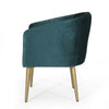 Accent Dining Chair, Gold Iron Legs, Curved, Tufted Aqua Green Velvet