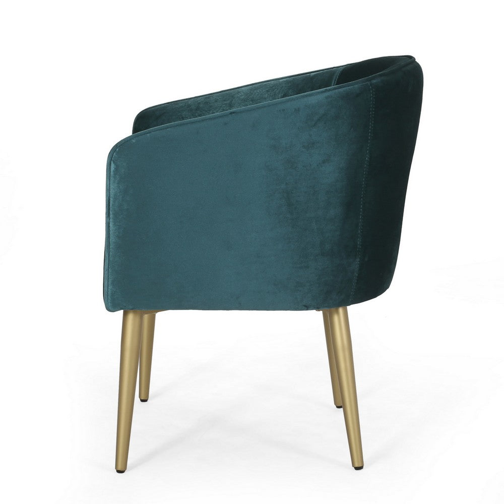 Accent Dining Chair, Gold Iron Legs, Curved, Tufted Aqua Green Velvet