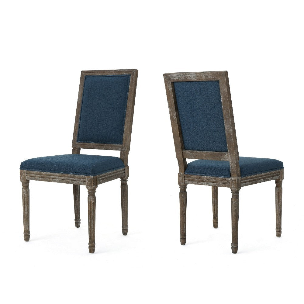 Dining Side Chair Set of 2, Traditional Style, Navy Blue Polyester