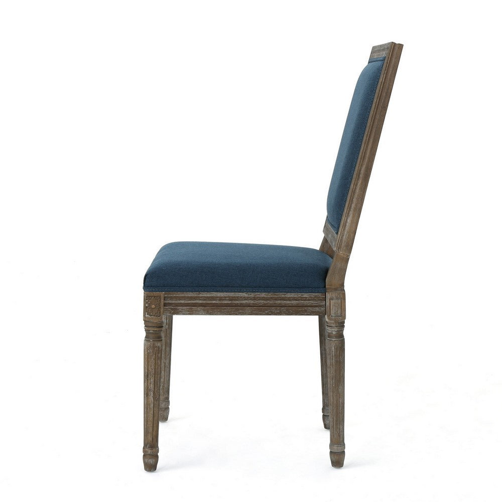 Dining Side Chair Set of 2, Traditional Style, Navy Blue Polyester