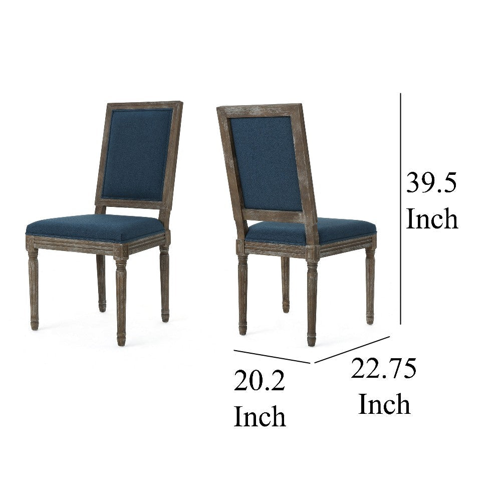 Dining Side Chair Set of 2 Traditional Style Navy Blue Polyester BM326481