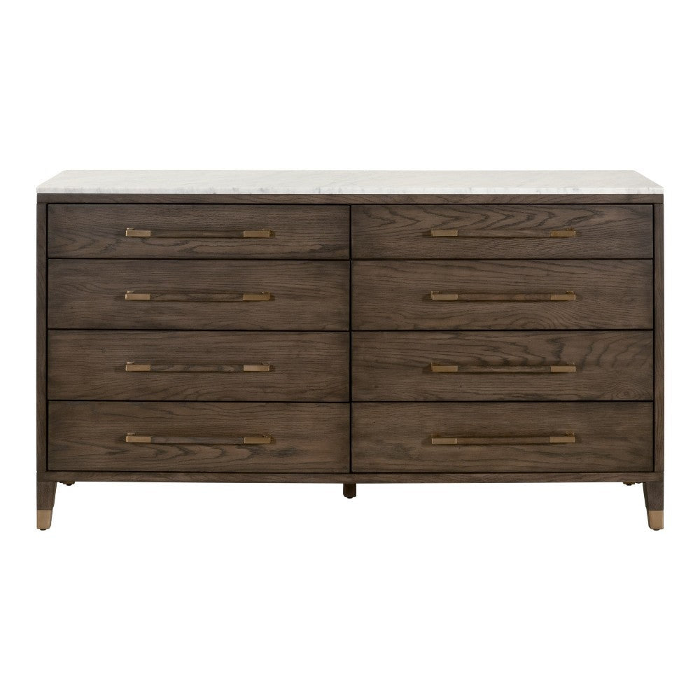 Dresser 8 Drawers 65x20 Dark Brown Solid Wood White Marble Top BM326483