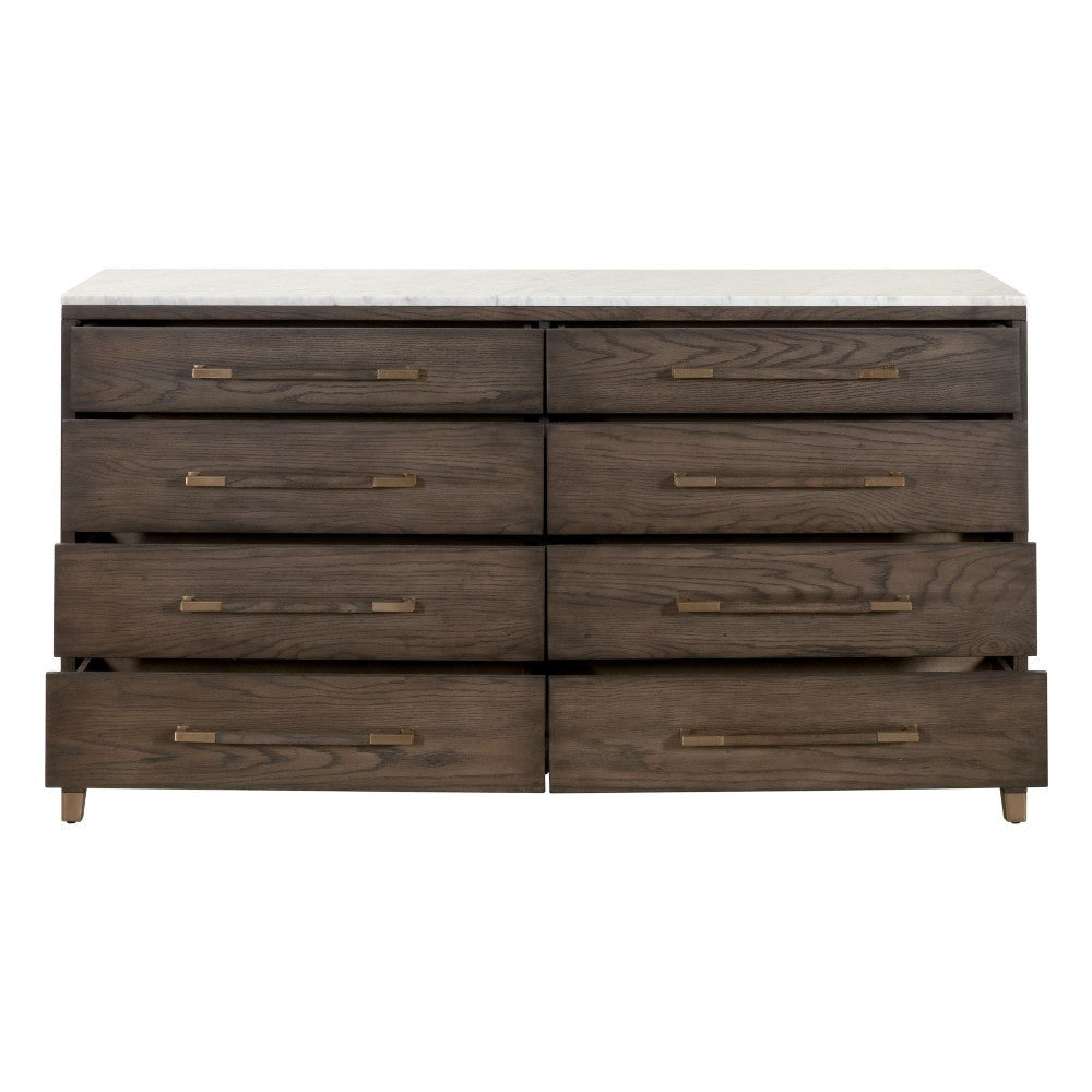 Dresser 8 Drawers 65x20 Dark Brown Solid Wood White Marble Top BM326483
