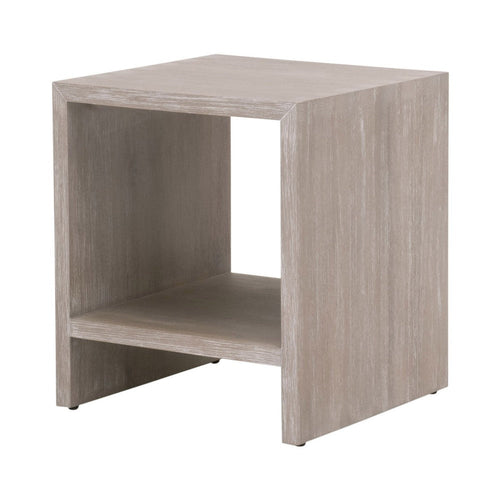 Gia Side End Table, Gray Solid Acacia Wood, 1 Shelf, Square 20" Top