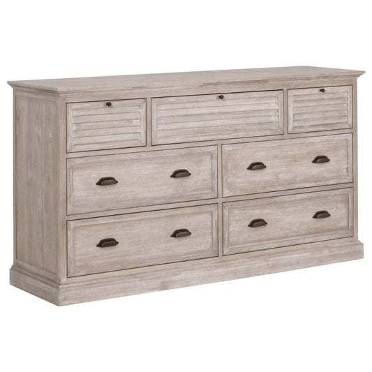 Dresser, 7 Drawer Classic Handles 68x20 Natural Gray Solid Acacia Wood