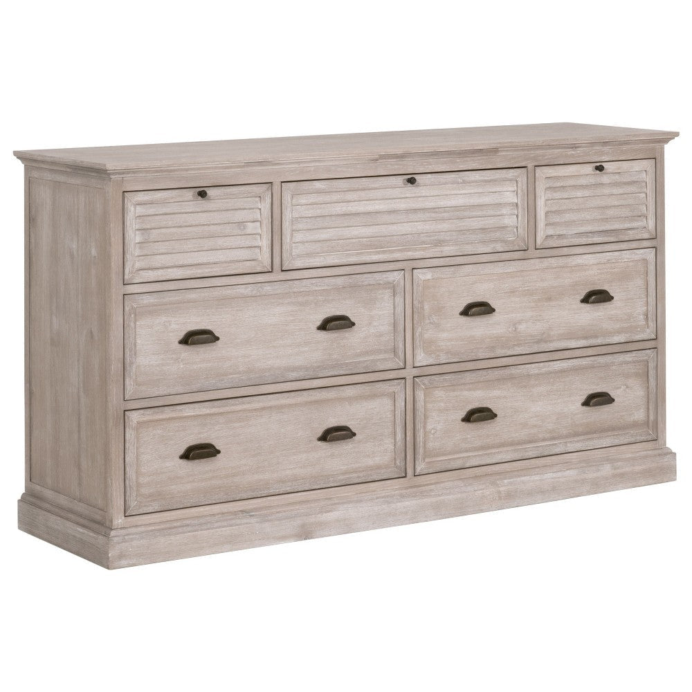 Dresser, 7 Drawer Classic Handles 68x20 Natural Gray Solid Acacia Wood
