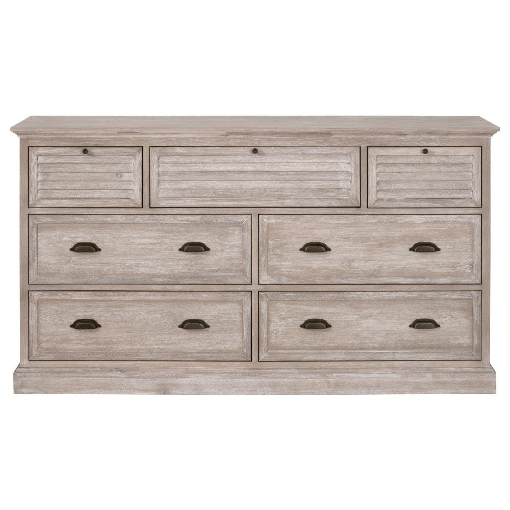 Dresser 7 Drawer Classic Handles 68x20 Natural Gray Solid Acacia Wood BM326488
