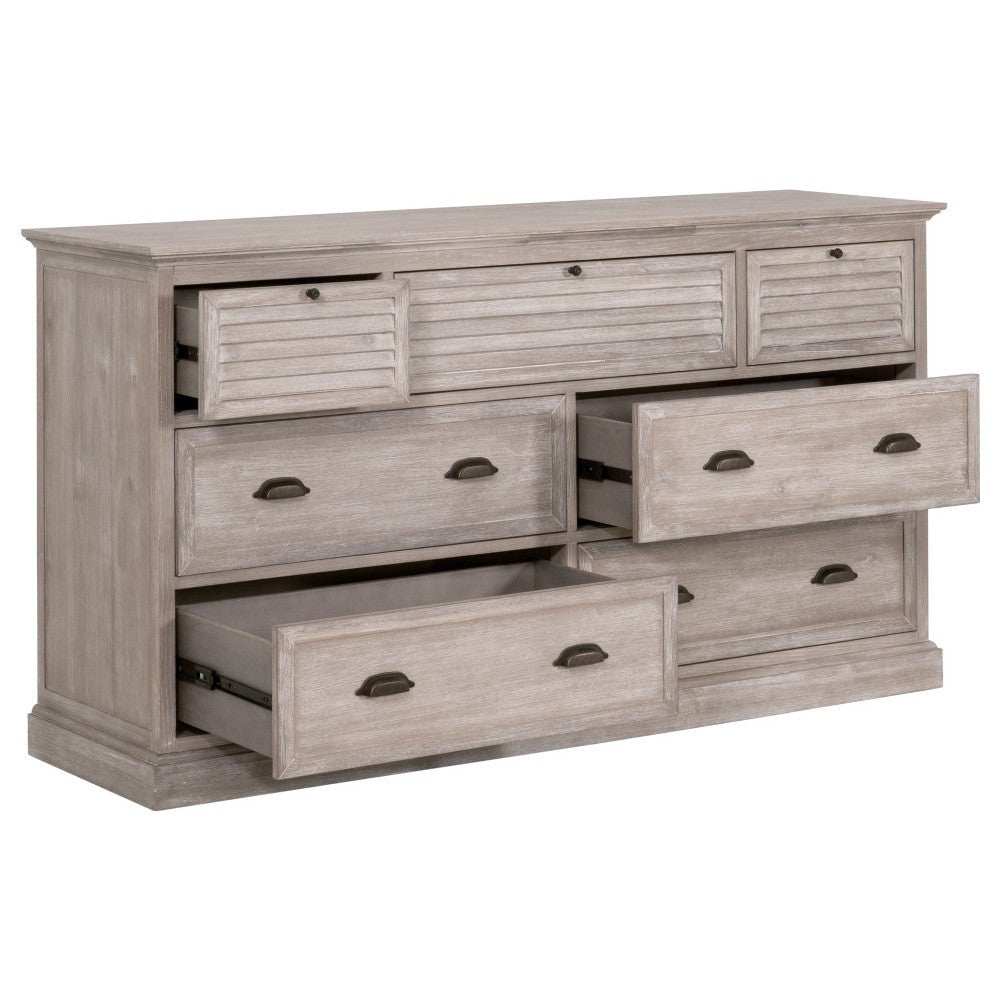 Dresser 7 Drawer Classic Handles 68x20 Natural Gray Solid Acacia Wood BM326488