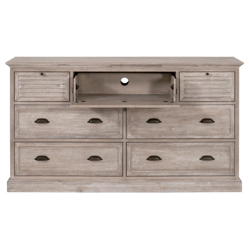 Dresser 7 Drawer Classic Handles 68x20 Natural Gray Solid Acacia Wood BM326488