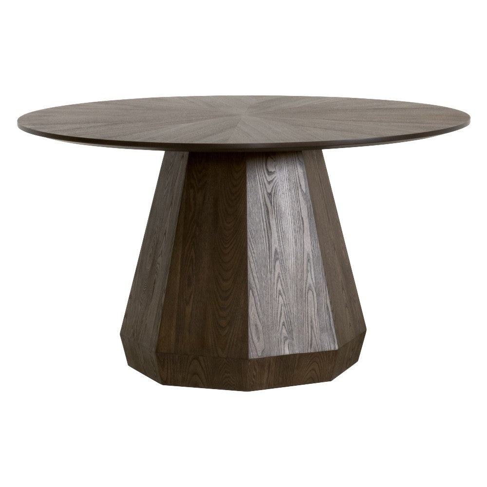 Tigo Dining Table, Round 54" Brown Wood, Modern Tapered Pedestal Base