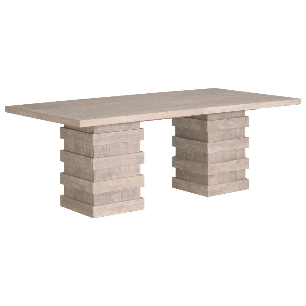 Dining Table, Gray Acacia Wood, Extendable 84-120" Rectangular Top