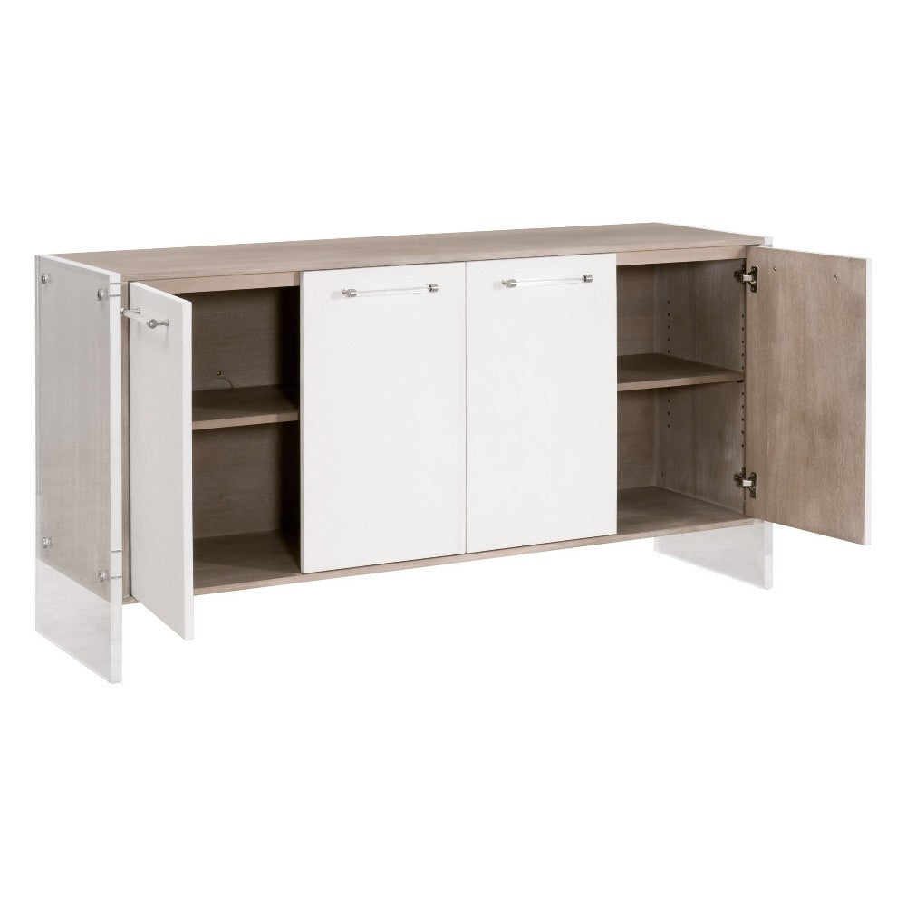 Sofi Media Sideboard Cabinet White Shagreen Gray Acacia Wood 67x19 BM326492