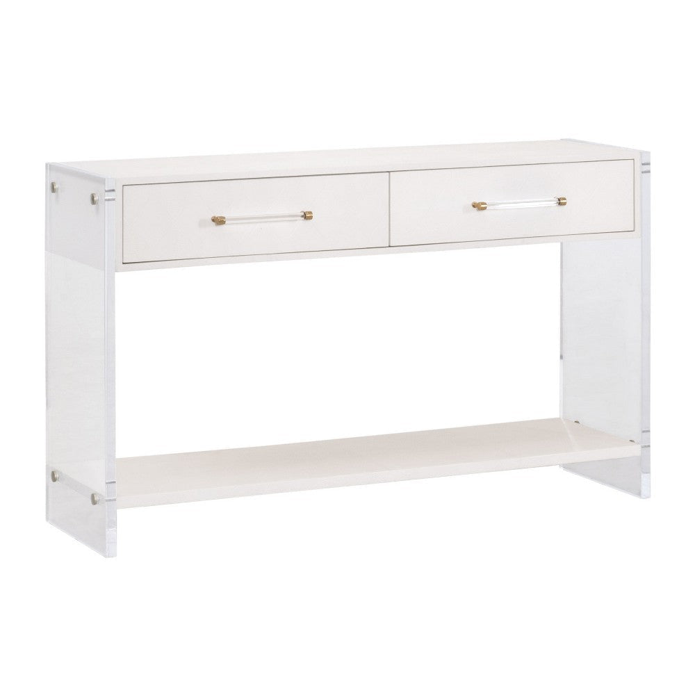 Sofi Console Table, White Shagreen, Brushed Brass, 2 Drawers, 52"
