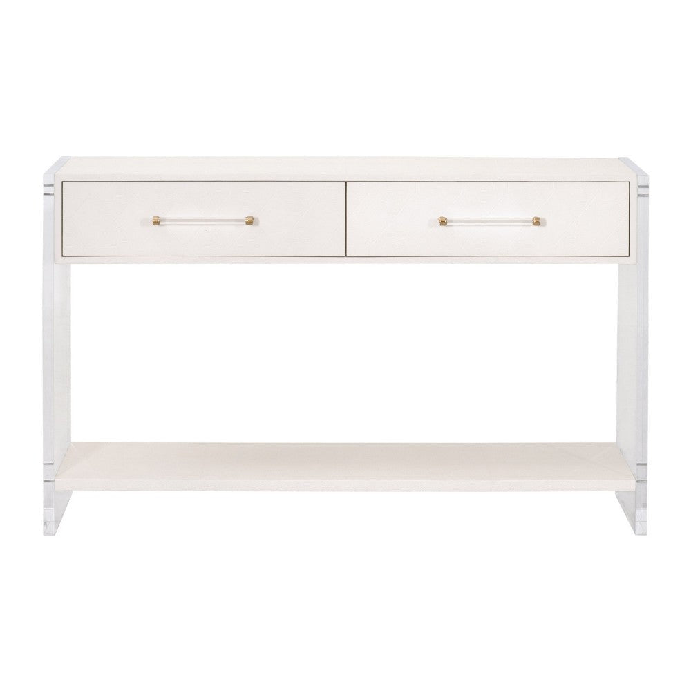 Sofi Console Table White Shagreen Brushed Brass 2 Drawers 52’’ BM326494