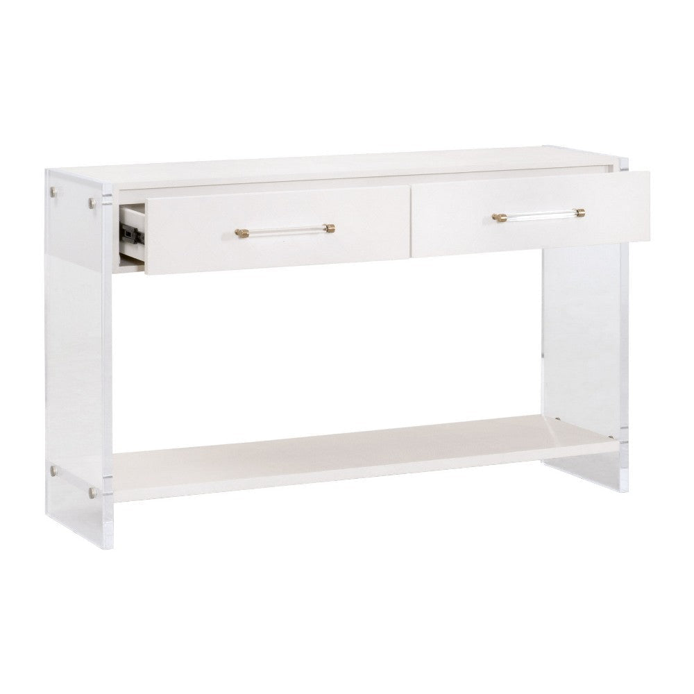 Sofi Console Table White Shagreen Brushed Brass 2 Drawers 52’’ BM326494