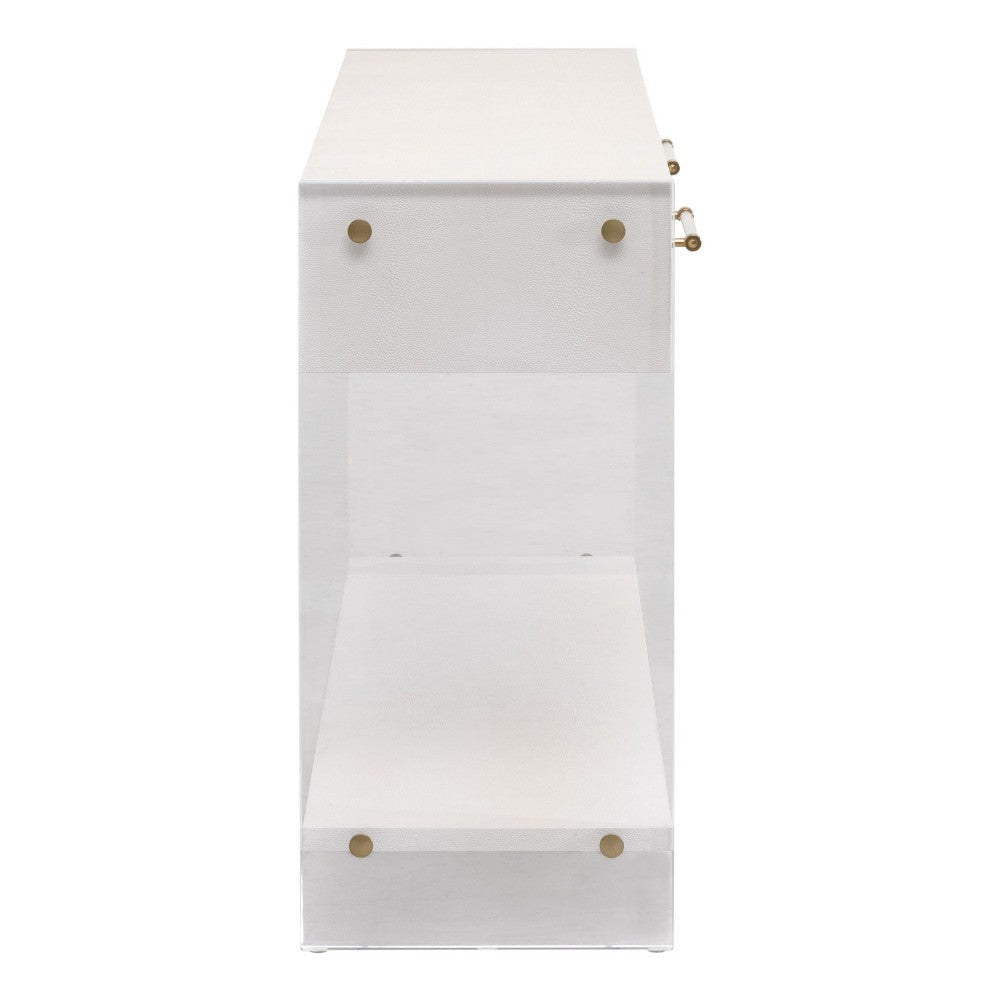 Sofi Console Table White Shagreen Brushed Brass 2 Drawers 52’’ BM326494
