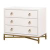 Vem Nightstand, 3 Drawers, Modern White Shagreen, Brushed Gold Metal