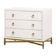 Vem Nightstand, 3 Drawers, Modern White Shagreen, Brushed Gold Metal