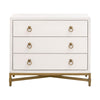 Vem Nightstand 3 Drawers Modern White Shagreen Brushed Gold Metal BM326496