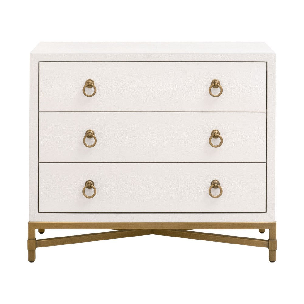 Vem Nightstand 3 Drawers Modern White Shagreen Brushed Gold Metal BM326496