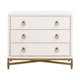 Vem Nightstand 3 Drawers Modern White Shagreen Brushed Gold Metal BM326496