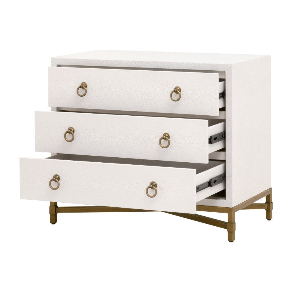Vem Nightstand 3 Drawers Modern White Shagreen Brushed Gold Metal BM326496