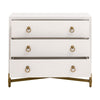 Vem Nightstand 3 Drawers Modern White Shagreen Brushed Gold Metal BM326496