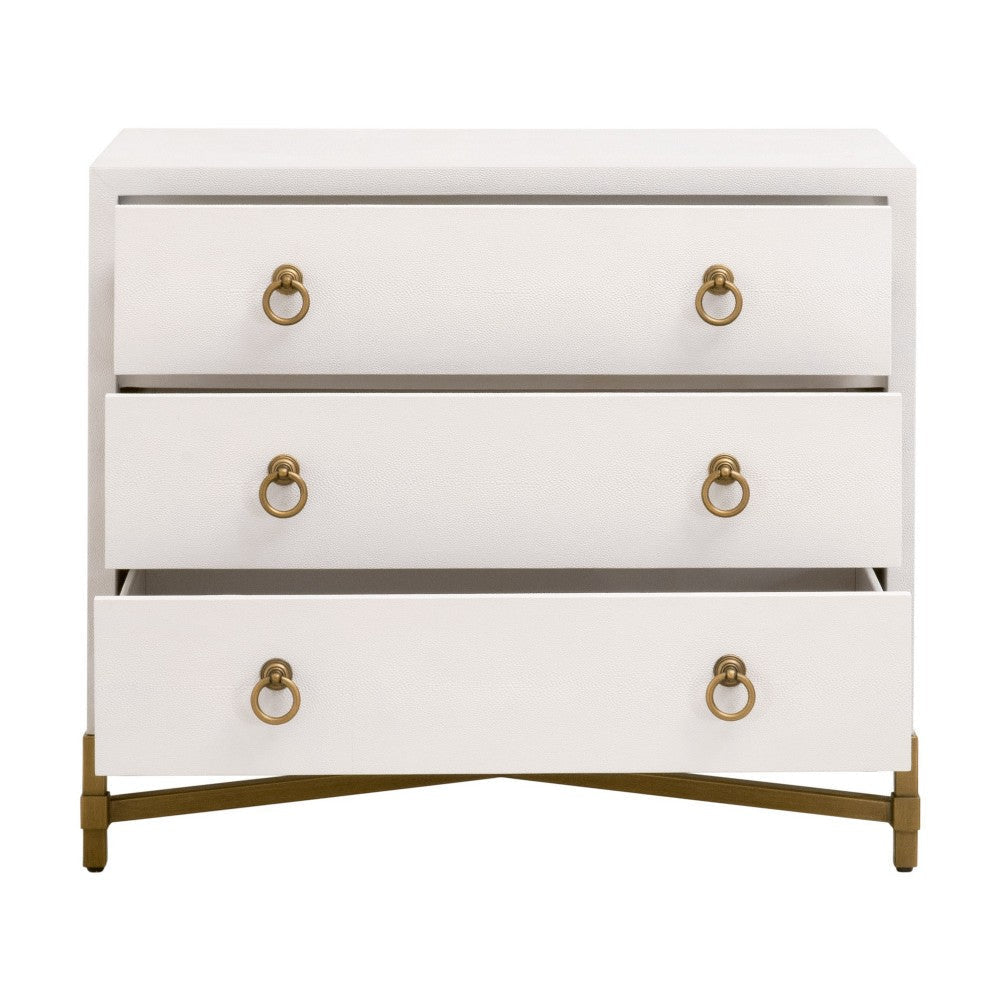 Vem Nightstand 3 Drawers Modern White Shagreen Brushed Gold Metal BM326496