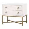 Vem Nightstand, 2 Drawers, Modern White Shagreen, Brushed Gold Metal