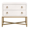 Vem Nightstand 2 Drawers Modern White Shagreen Brushed Gold Metal BM326497