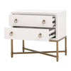 Vem Nightstand 2 Drawers Modern White Shagreen Brushed Gold Metal BM326497