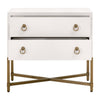 Vem Nightstand 2 Drawers Modern White Shagreen Brushed Gold Metal BM326497