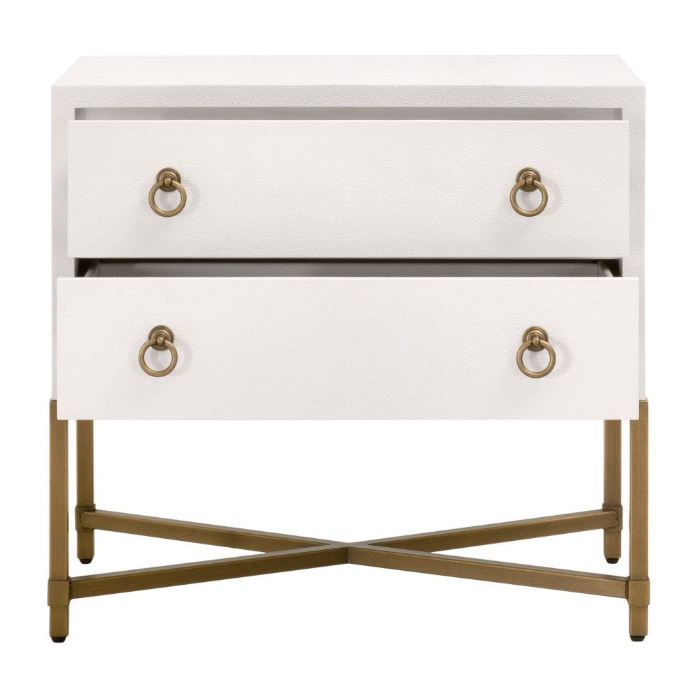 Vem Nightstand 2 Drawers Modern White Shagreen Brushed Gold Metal BM326497