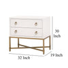 Vem Nightstand 2 Drawers Modern White Shagreen Brushed Gold Metal BM326497